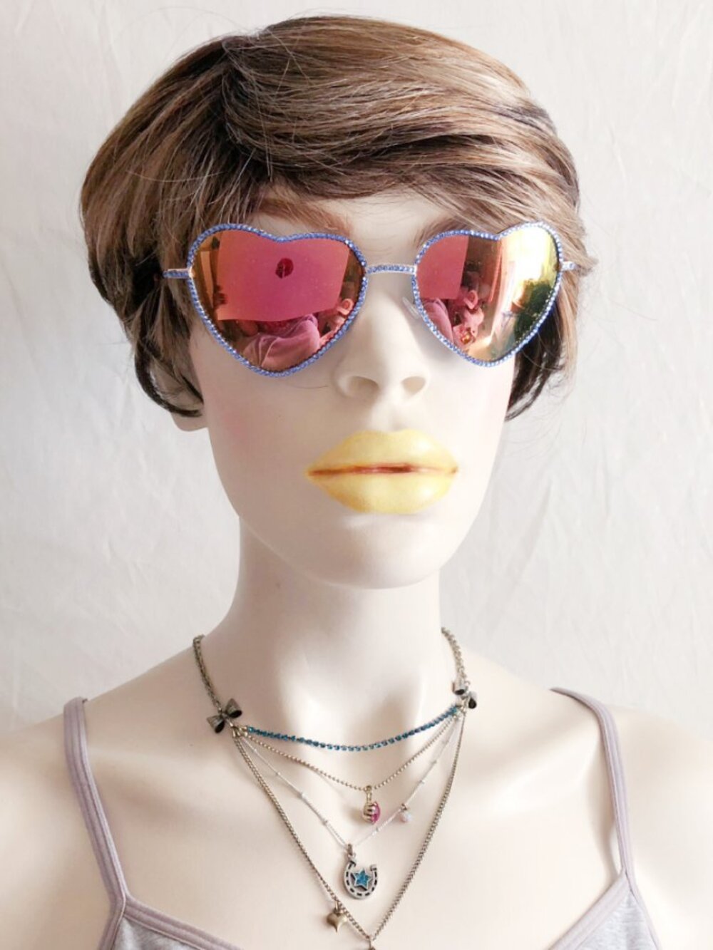Swarovski Crystal Embellished Heart Shaped Mirror Lens Sunglasses